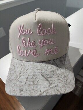 CC Boutique Beige Hat with Pink Script "You look like you love me"